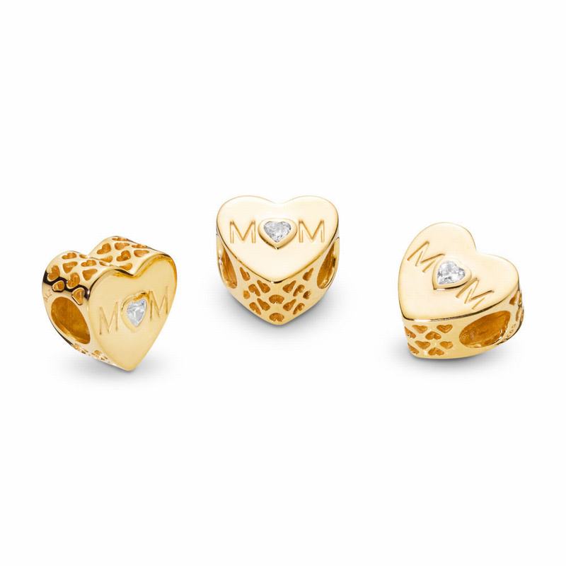 Pandora Shine™ Mother Heart Charm Ireland - 18ct Gold Plated/Cubic Zirconia - 165947MYH